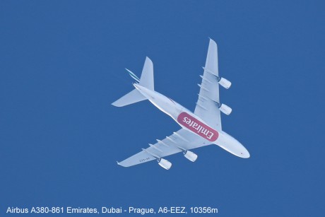 Airbus A380-861 Emirates, Dubai - Prague, A6-EEZ, 10356m