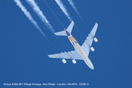 Airbus A380-861 Etihad Airways, Abu Dhabi - London, A6-APH, 12200 m