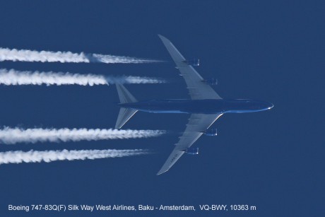 Boeing 747-83Q(F) Silk Way West Airlines, Baku - Amsterdam,  VQ-BWY, 10363 m