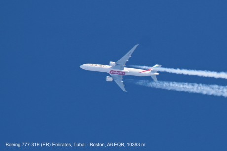 Boeing 777-31H (ER) Emirates, Dubai - Boston, A6-EQB, 10363 m