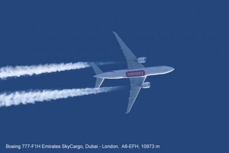 Boeing 777-F1H Emirates SkyCargo, Dubai - London,  A6-EFH, 10973 m